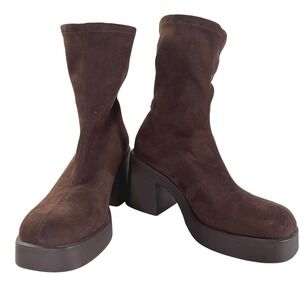 Women Brown Chelsea Platform Heel Ankle Boot Size 6 Casual Work Chic Trendy NWOT